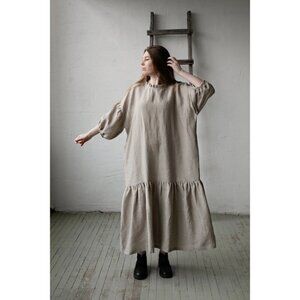 Allthebeautifullinen OS Linen Kimono Dress Maxi Oversize Ruffle Pockets Handmade